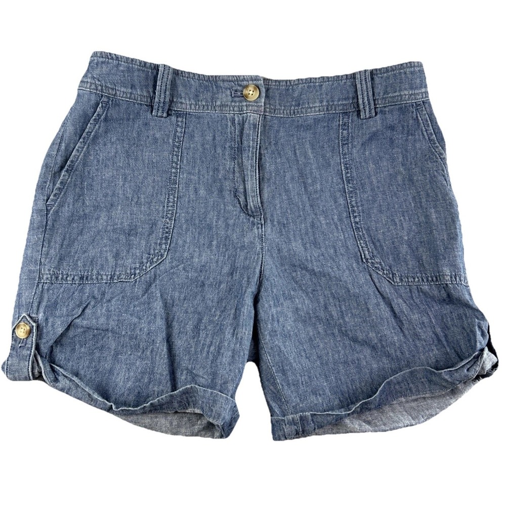Talbots Shorts Women's Petite 4P Blue Linen Blend High Rise Chambray‎ Gorpcore
